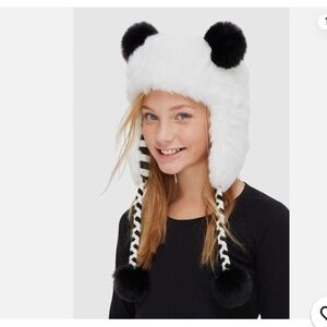 Kids Panda Ear Flap Hat - Black and White one size
